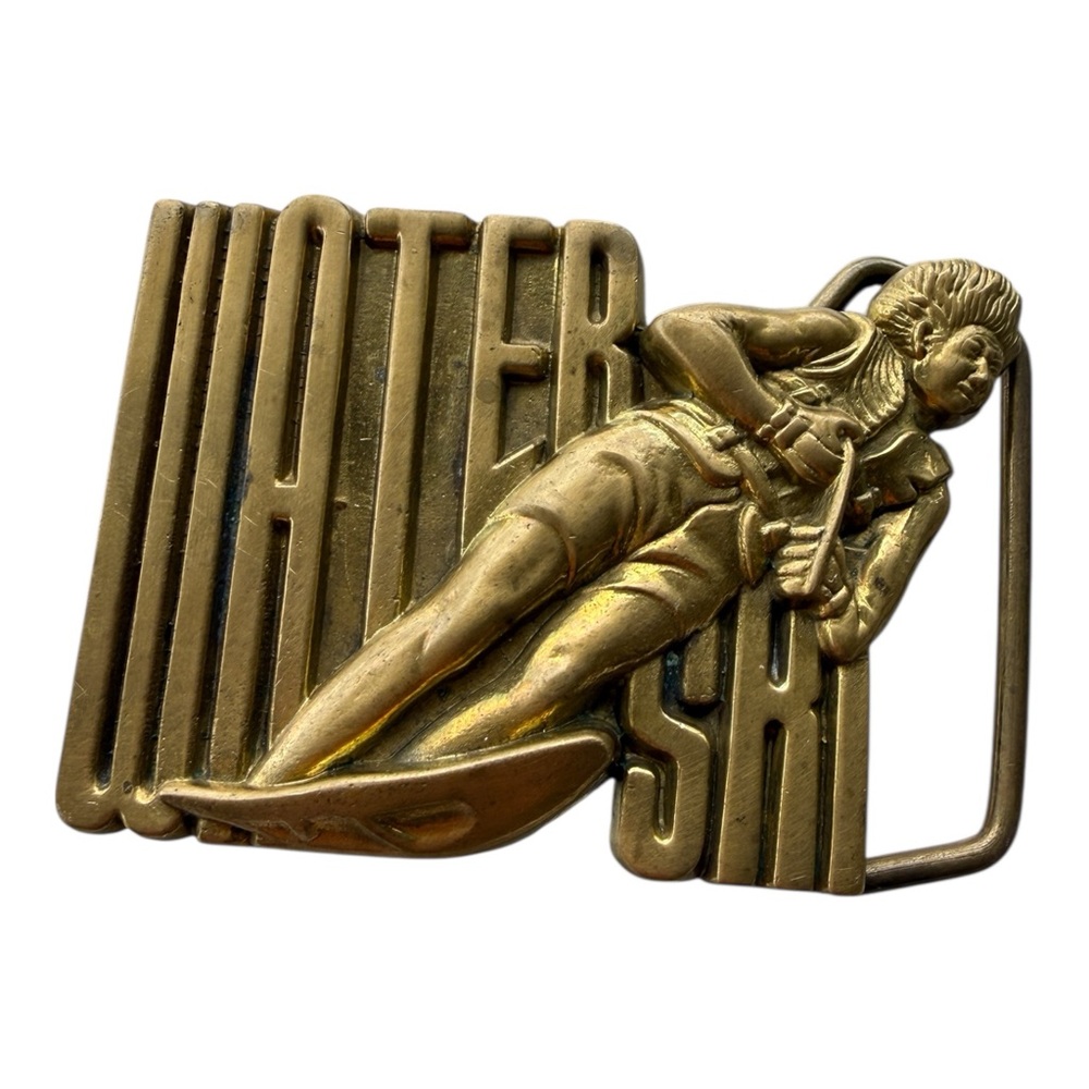 Vintage Brass Water Ski Belt Buckle- 1979 Baron Buckles